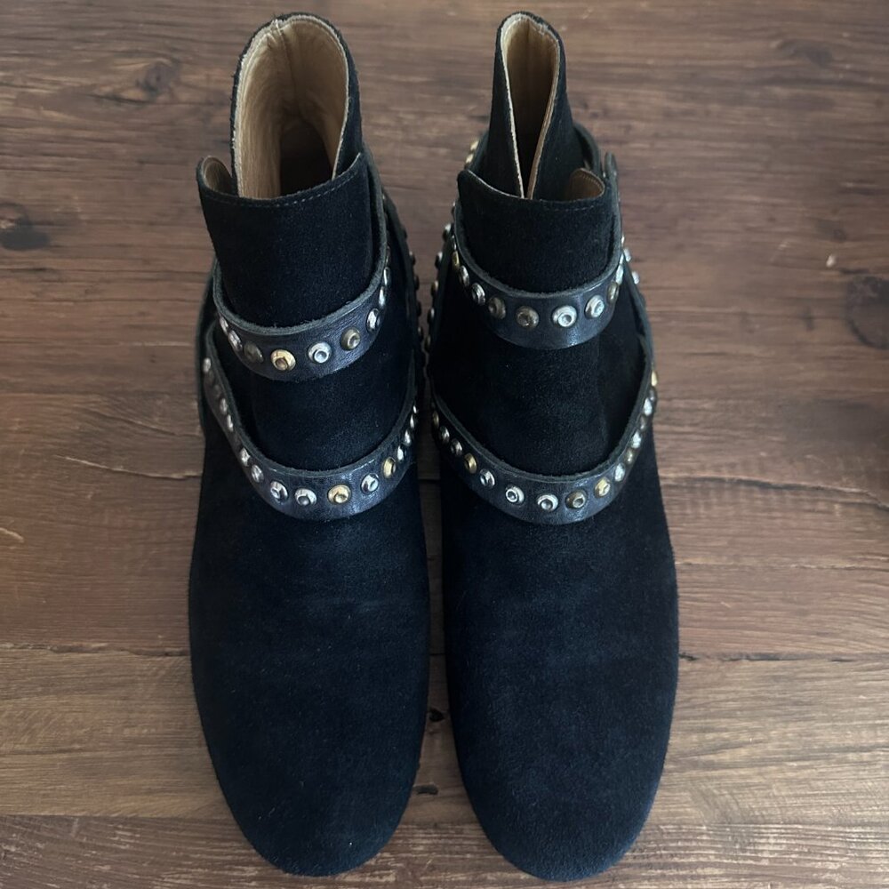 Isabel Marant Black Suede Studded Strap Ankle Boots